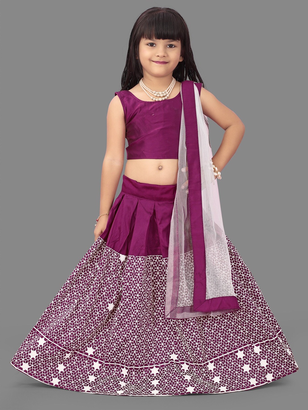 

BAESD Girls Embroidered Zari Ready to Wear Lehenga & Blouse With Dupatta, Purple