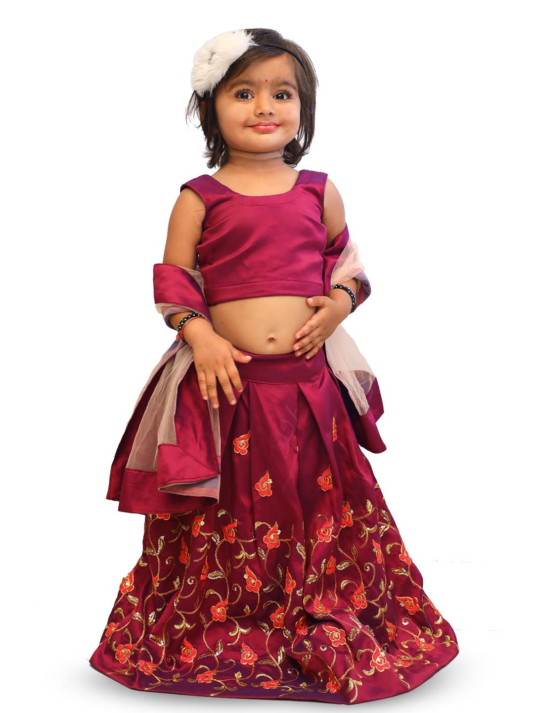 

BAESD Girls Embroidered Thread Work Ready to Wear Lehenga & Blouse With Dupatta, Purple