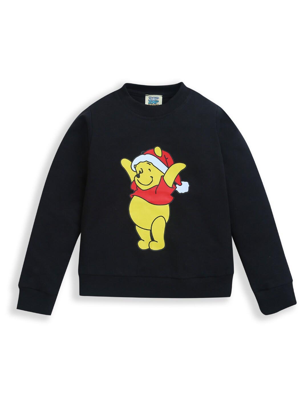 

ZIP ZAP ZOOP Kids Graphic Printed Pure Cotton Pullover Sweatshirt, Black