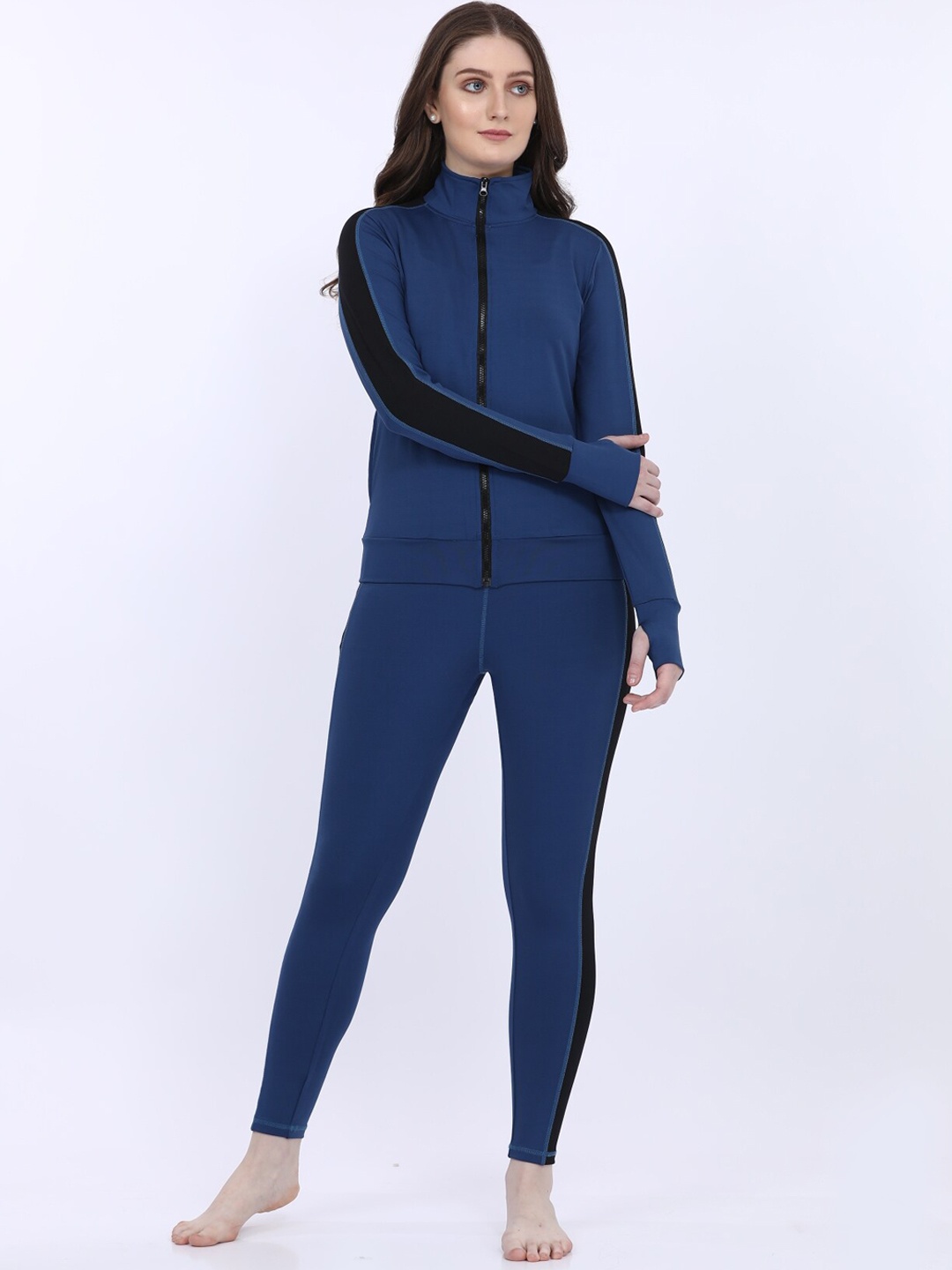 

MAYSIXTY Mock Collar Sweatshirt With Trouser Night Suit, Navy blue