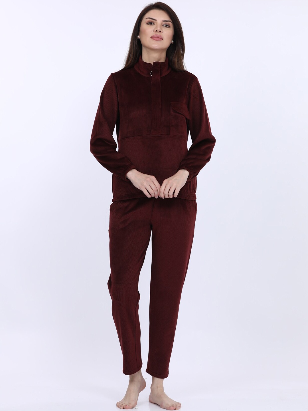 

MAYSIXTY Mock Collar Corduroy Night Suit, Maroon