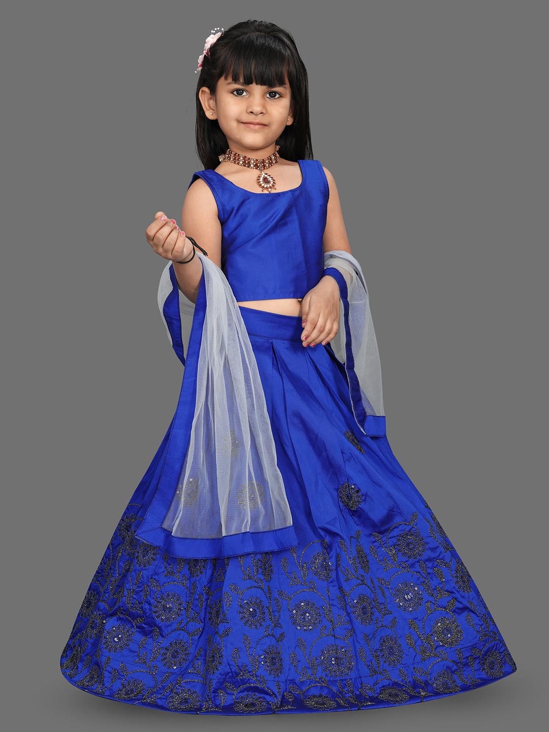 

BAESD Girls Floral Embroidered Sequinned Ready to Wear Lehenga & Blouse With Dupatta, Turquoise blue