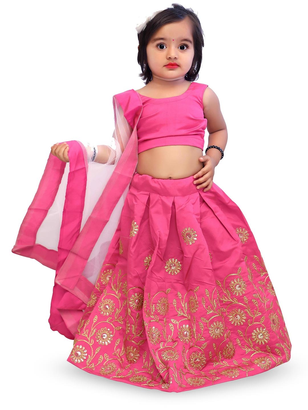 

BAESD Girls Floral Embroidered Sequinned Ready to Wear Lehenga & Blouse With Dupatta, Pink