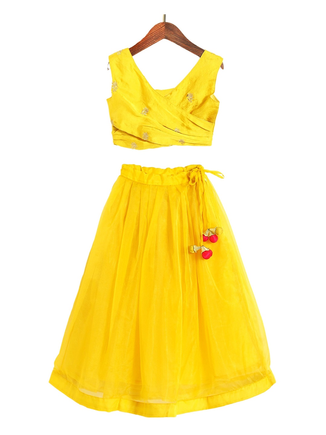 

BAESD Girls Embellished Zari Ready to Wear Lehenga & Choli, Yellow