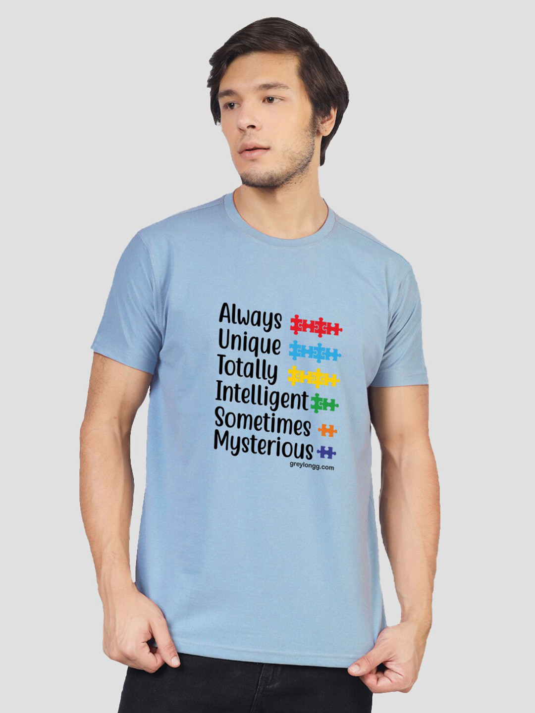 

Greylongg Typography Printed Round Neck T-shirt, Blue