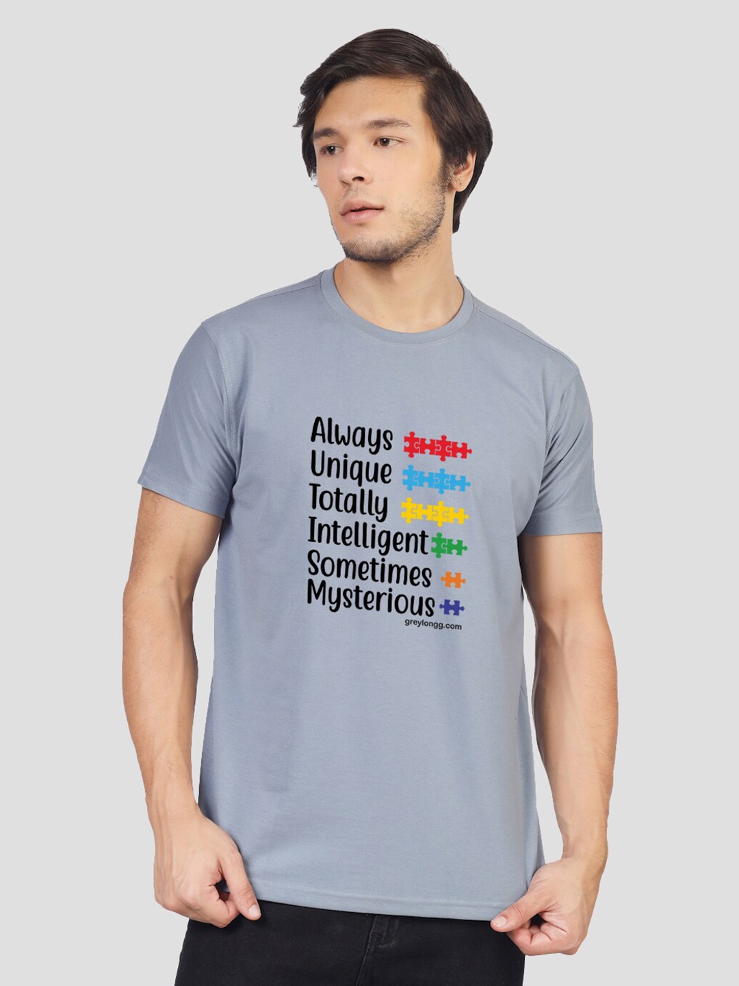 

Greylongg Typography Printed Round Neck T-shirt, Grey