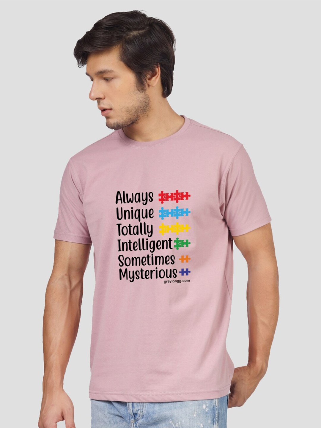 

Greylongg Typography Printed Round Neck T-shirt, Pink