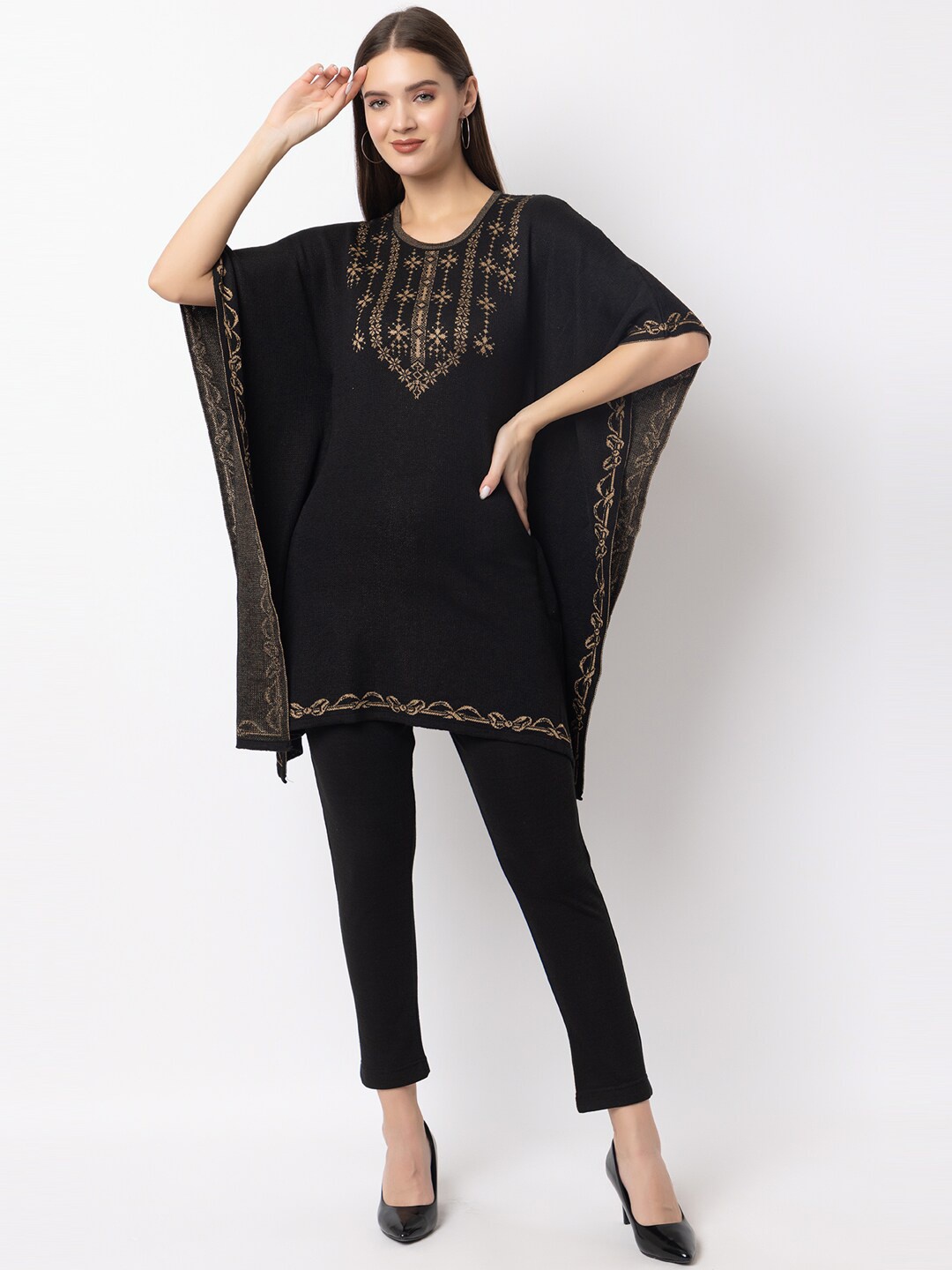 

KEIKO Ethnic Motifs Yoke Design Kaftan Kurta With Trousers, Black
