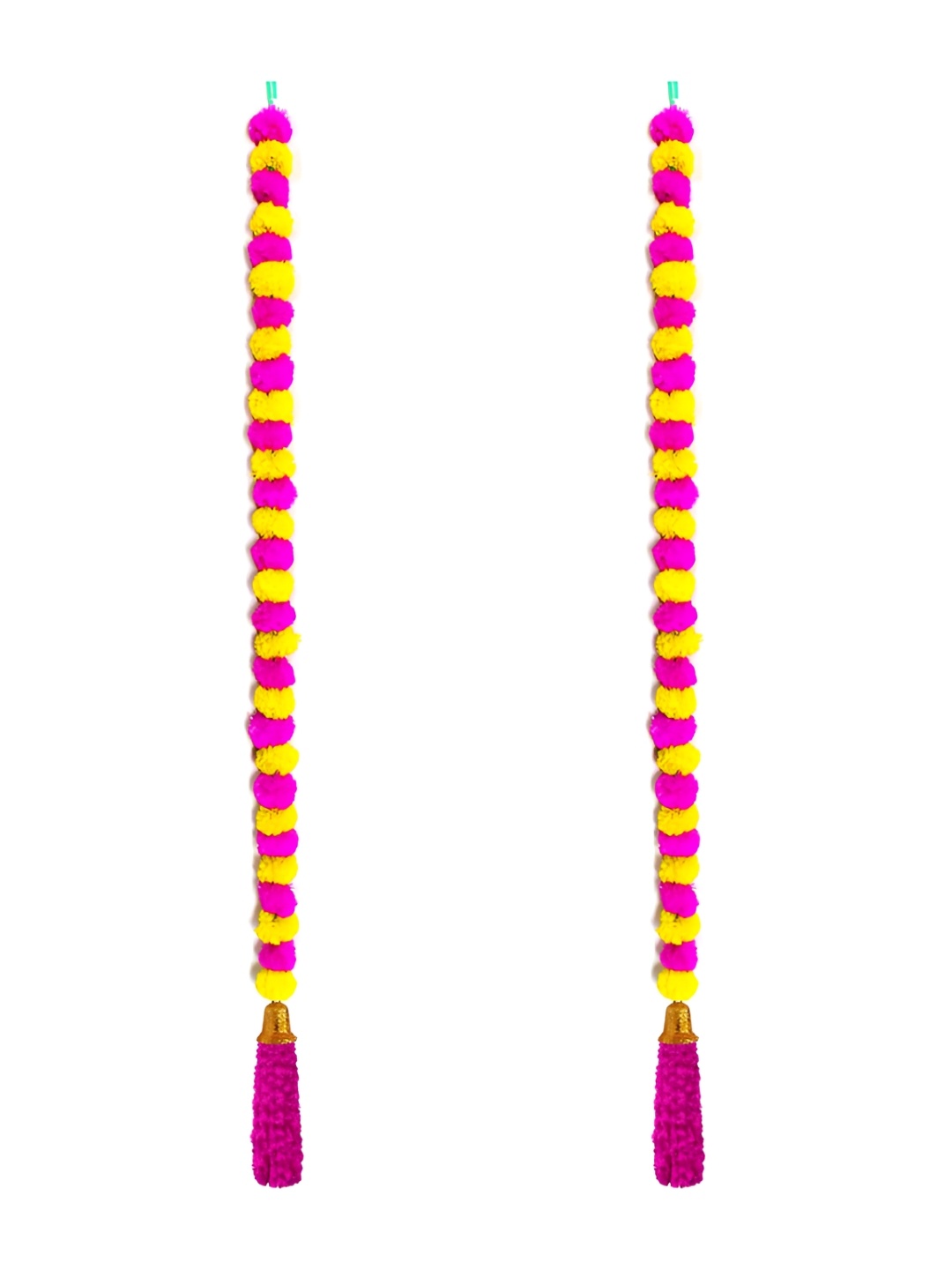 

iHandikart Pink 2 Pieces Hanging Marigold Fluffy With Bell Garland Artificial Flower