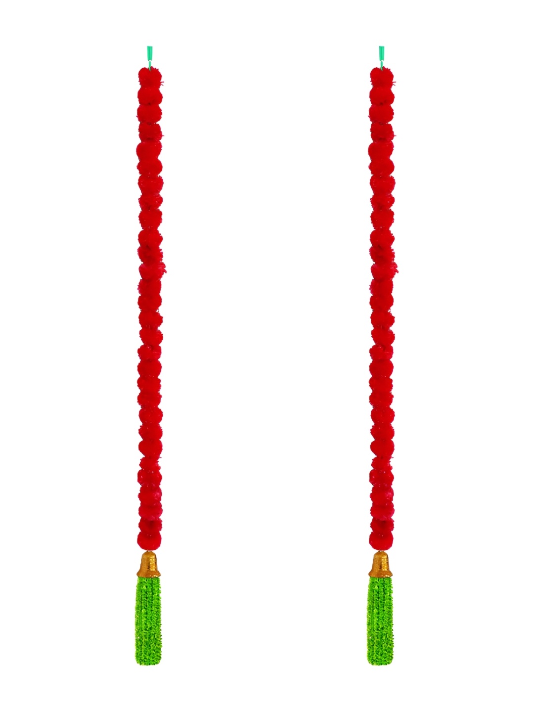 

iHandikart Red 2 Pieces Hanging Marigold Fluffy With Bell Garland Artificial Flower