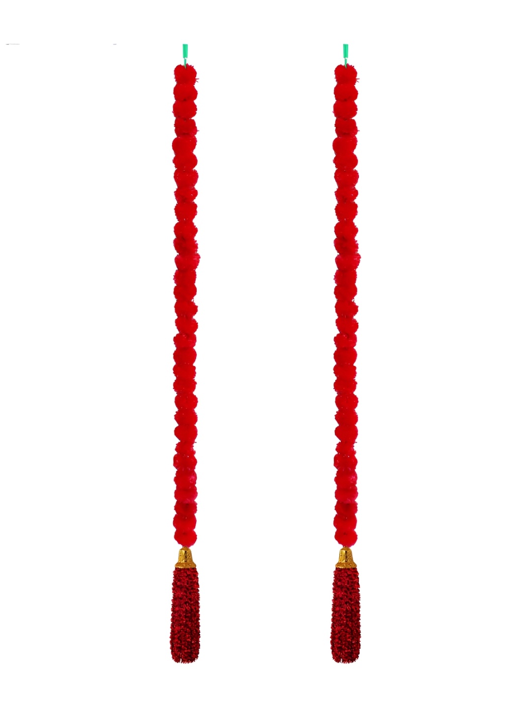 

iHandikart Red 2 Pieces Hanging Marigold Fluffy With Bell Garland Artificial Flower
