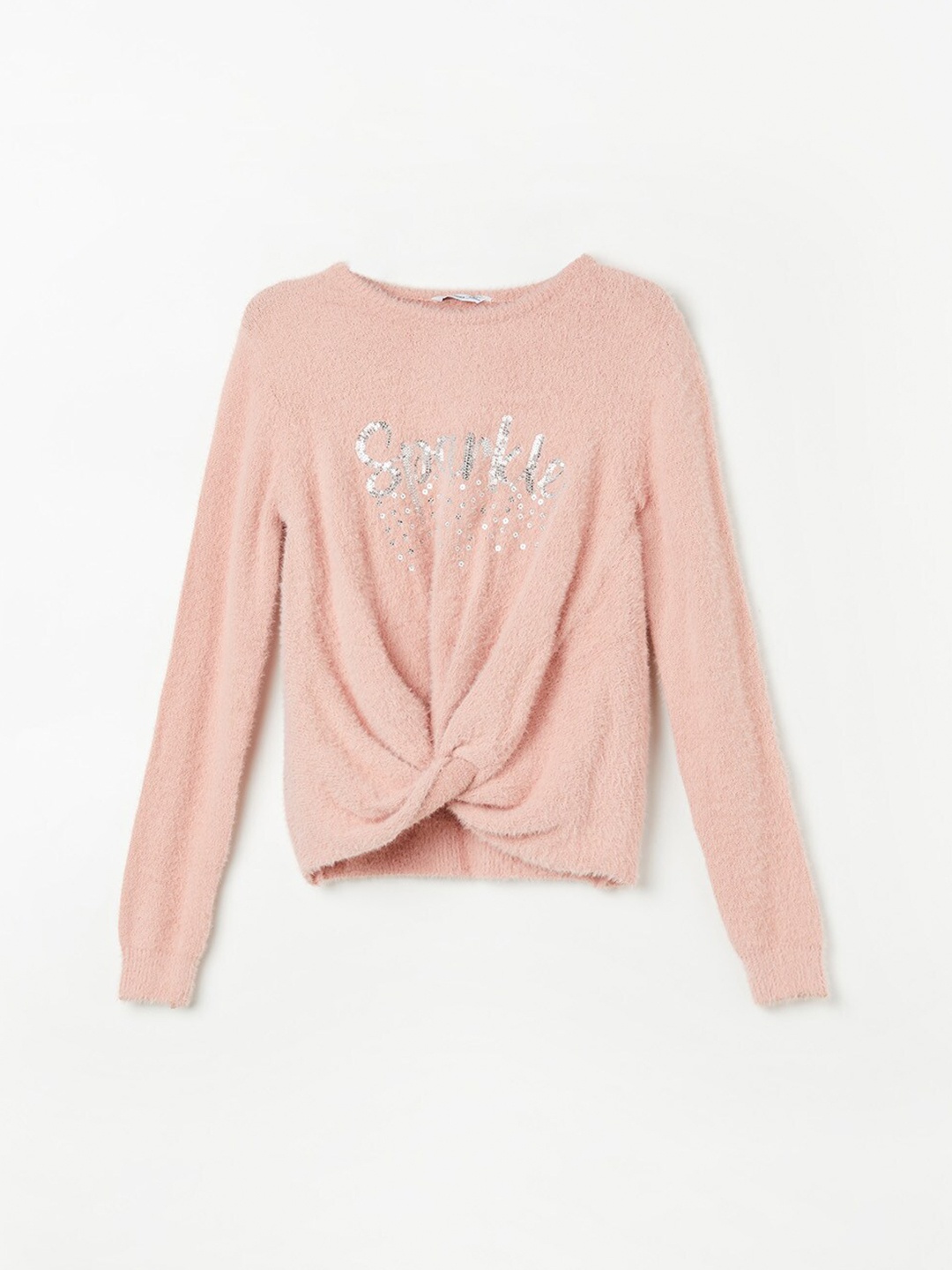 

Fame Forever by Lifestyle Girls Typography Embroidered Pullover Sweater, Peach