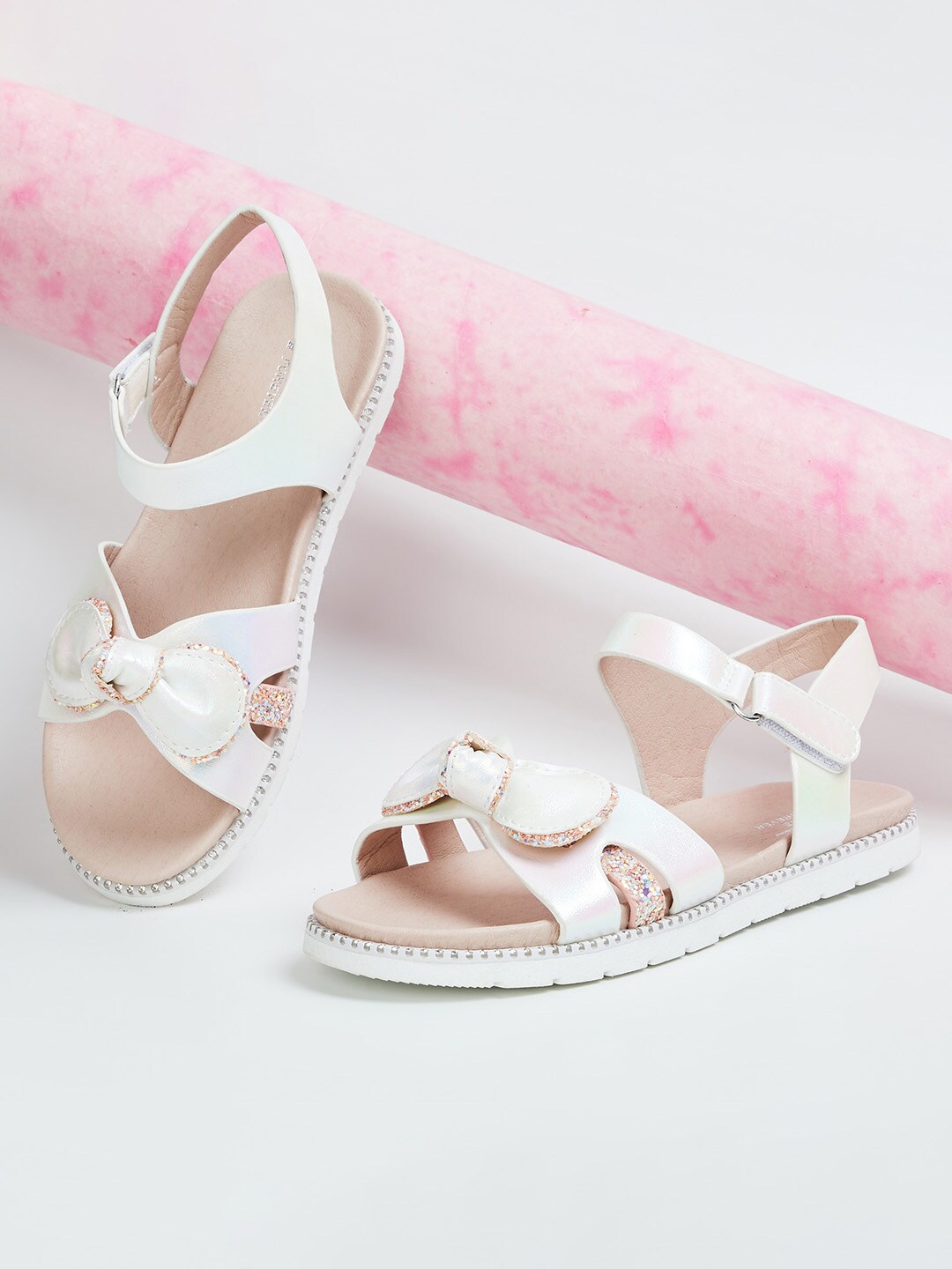 

Fame Forever by Lifestyle Girls Embellished Open Toe Flats With Bows, White