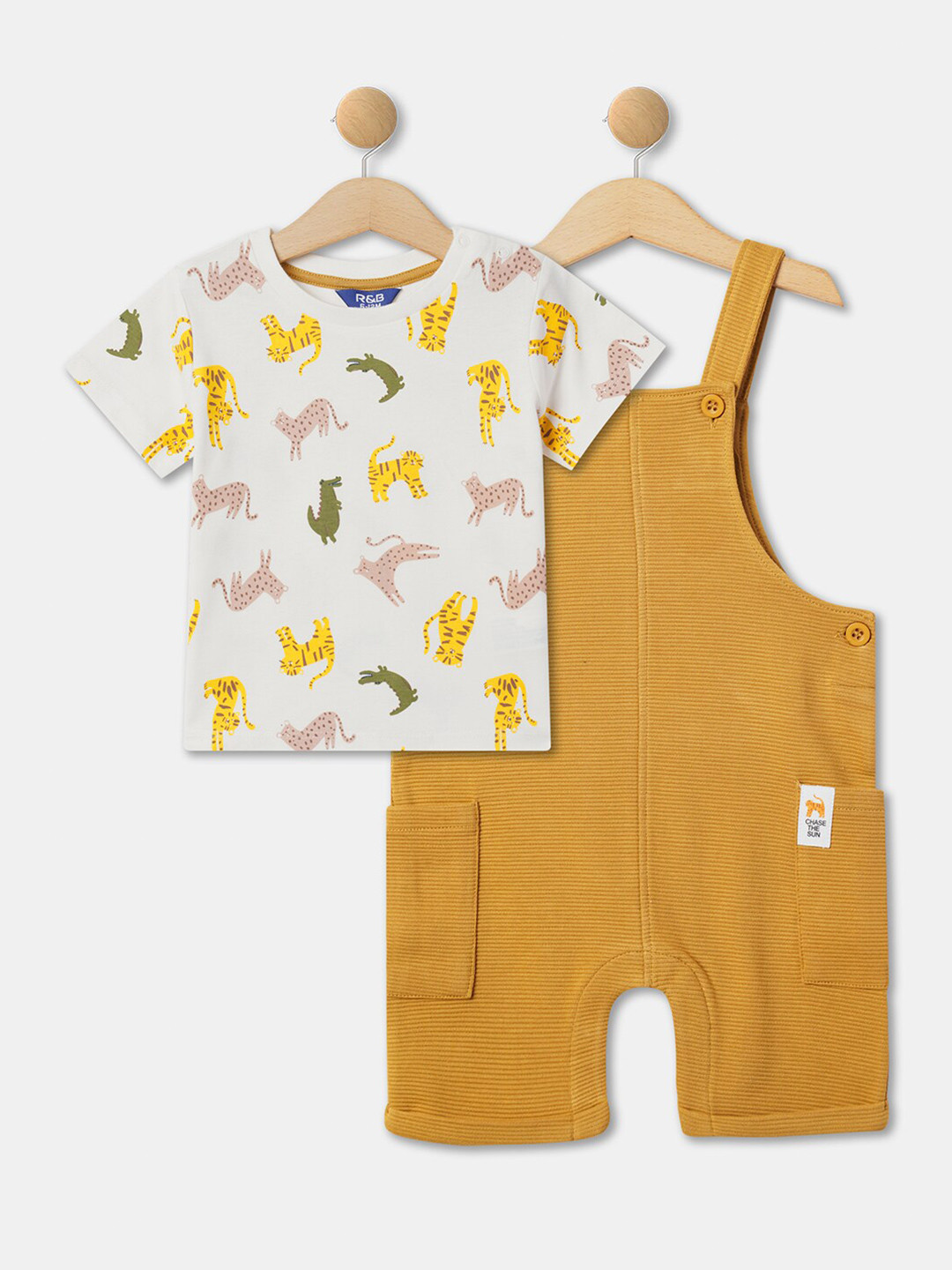 

R&B Infants Boys Pure Cotton Dungaree With T-Shirt, Yellow