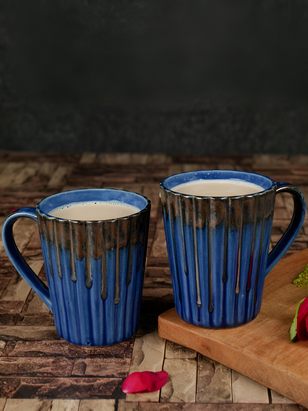 

ARTYSTA BEAUTIFYING LIVES Blue & Brown 2 Pieces Textured Ceramic Mugs 300ml each