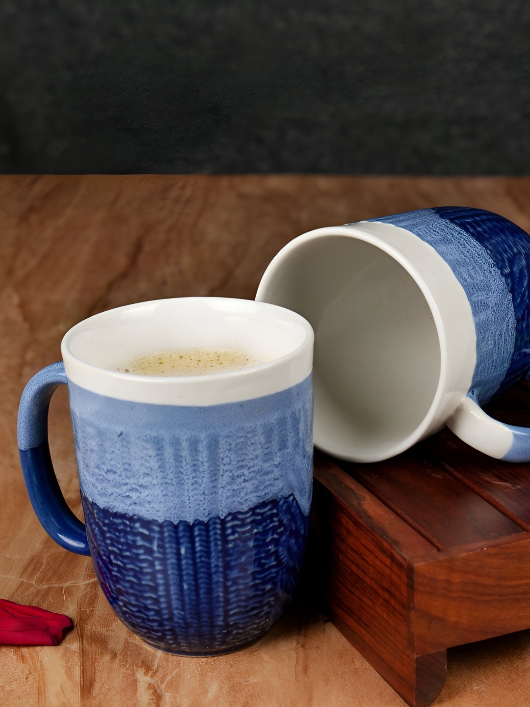 

ARTYSTA BEAUTIFYING LIVES Blue & White 2 Pieces Textured Ceramic Mugs 300ml each