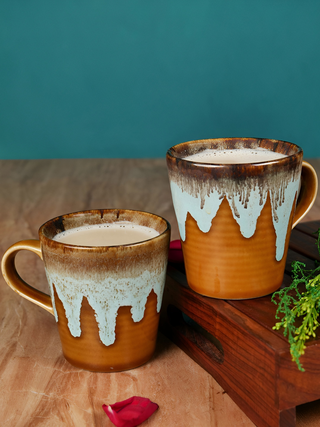 

ARTYSTA BEAUTIFYING LIVES Brown& Blue 2 Pieces Abstract Printed Ceramic Mugs 300ml each