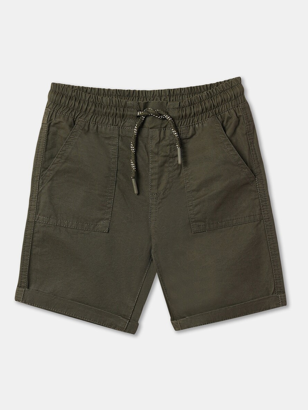 

R&B Boys Mid-Rise Cotton Shorts, Olive