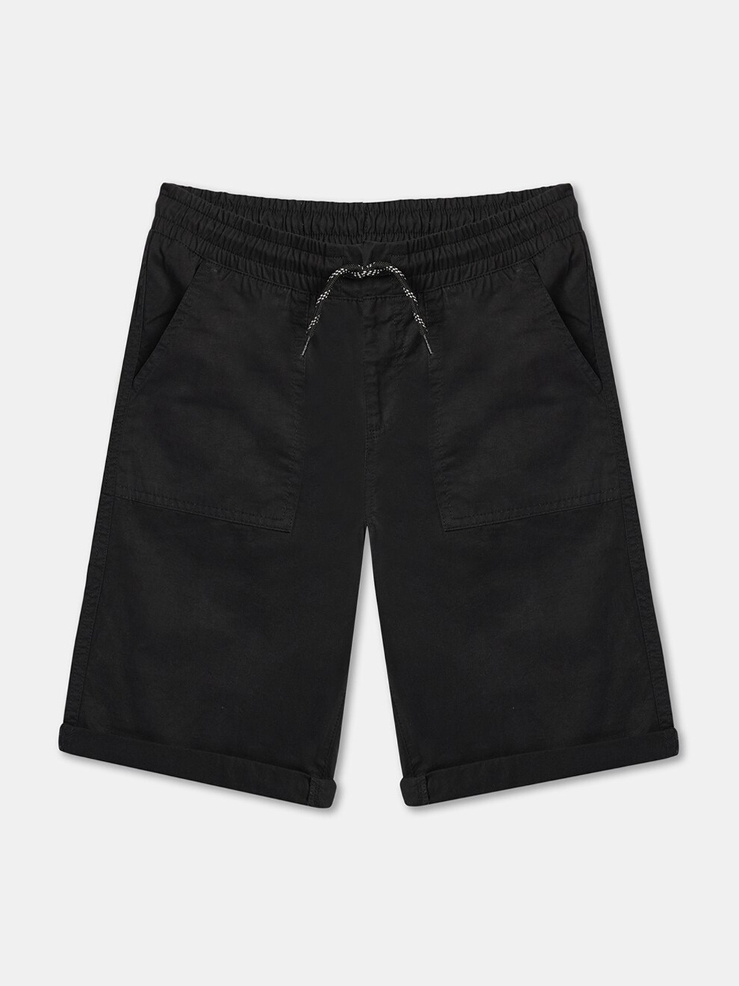 

R&B Boys Mid-Rise Cotton Shorts, Black