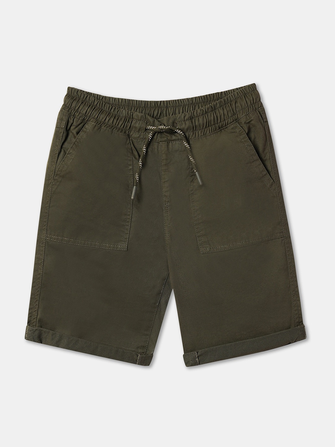 

R&B Boys Mid-Rise Cotton Shorts, Olive