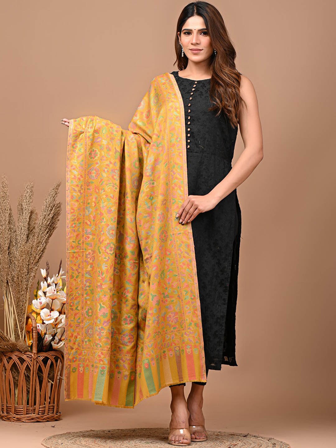 

KALINI Paisley Kanni Woven Design Paisley Shawl, Mustard