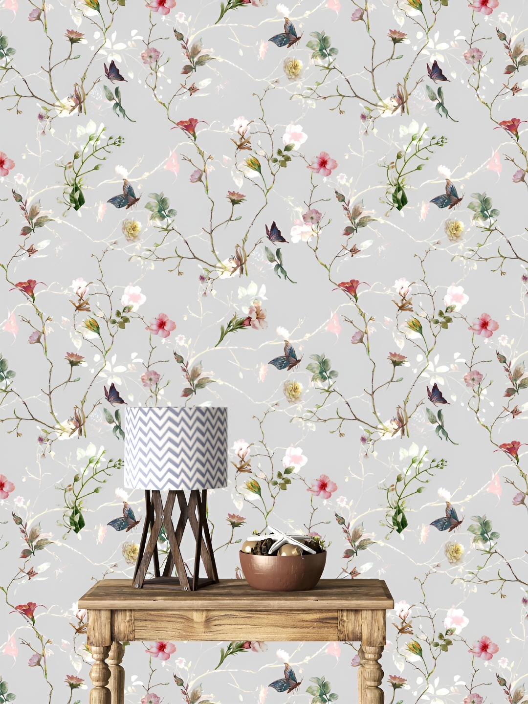 

DWELLSINDIA Grey & Green Floral Self Adhesive Wall Grain Wallpaper