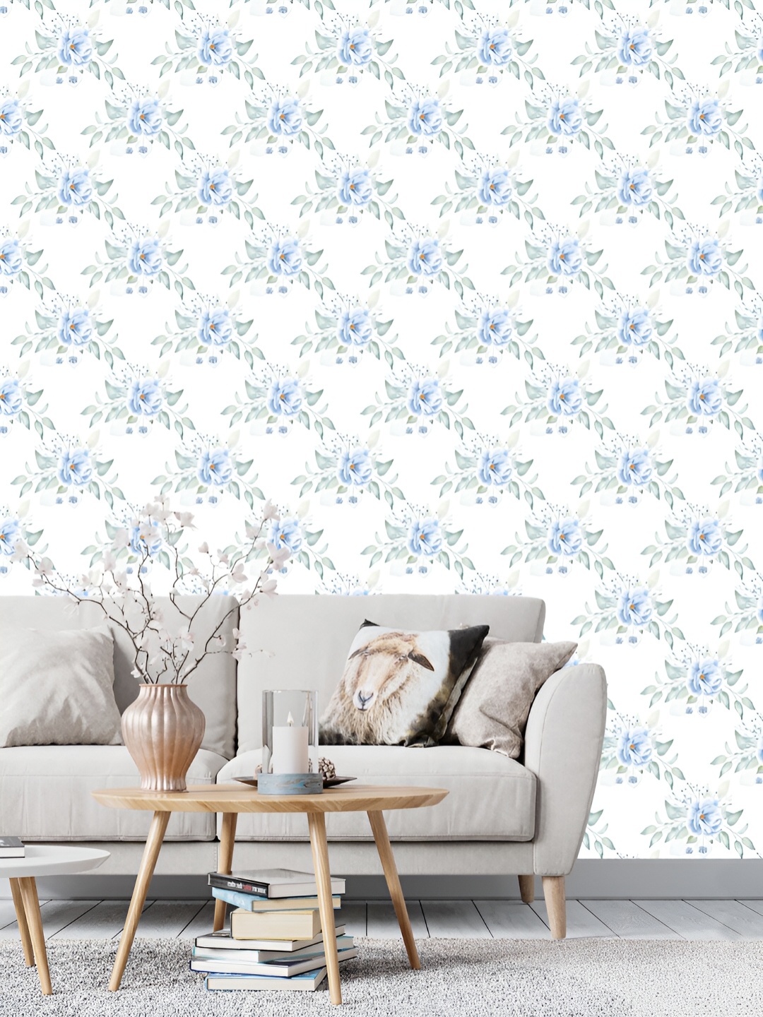 

DWELLSINDIA White & Blue Floral Self Adhesive Wall Grain Textured Wallpaper