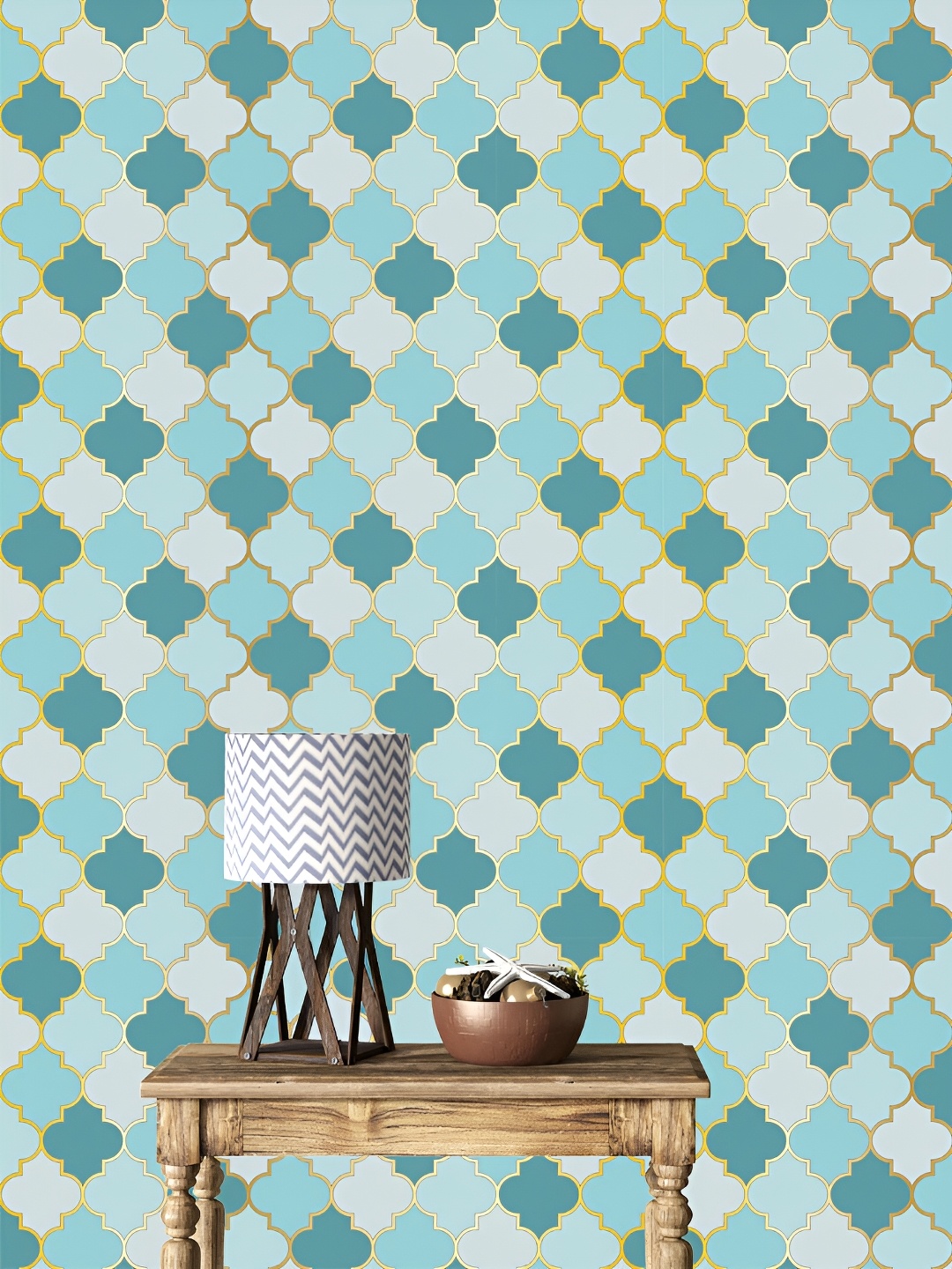 

DWELLSINDIA Turquoise Blue & White Self Adhesive Wall Grain Textured Wallpaper