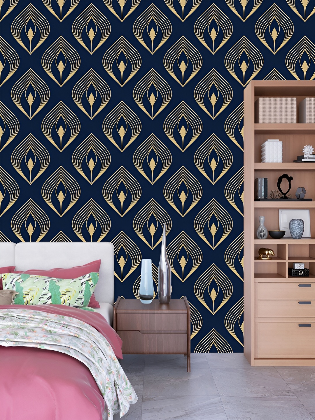 

DWELLSINDIA Beige & Navy Blue Self Adhesive Wall Grain Textured Wallpaper