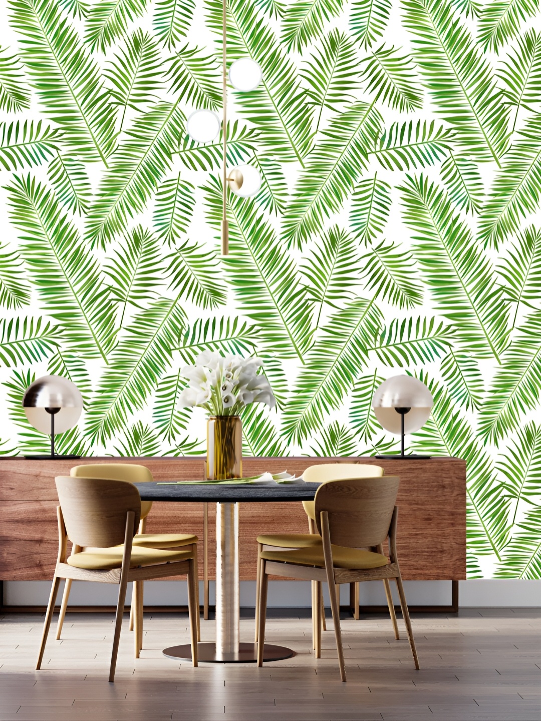 

DWELLSINDIA Green & White Textured Palm Self Adhesive Wall Grain Wallpaper