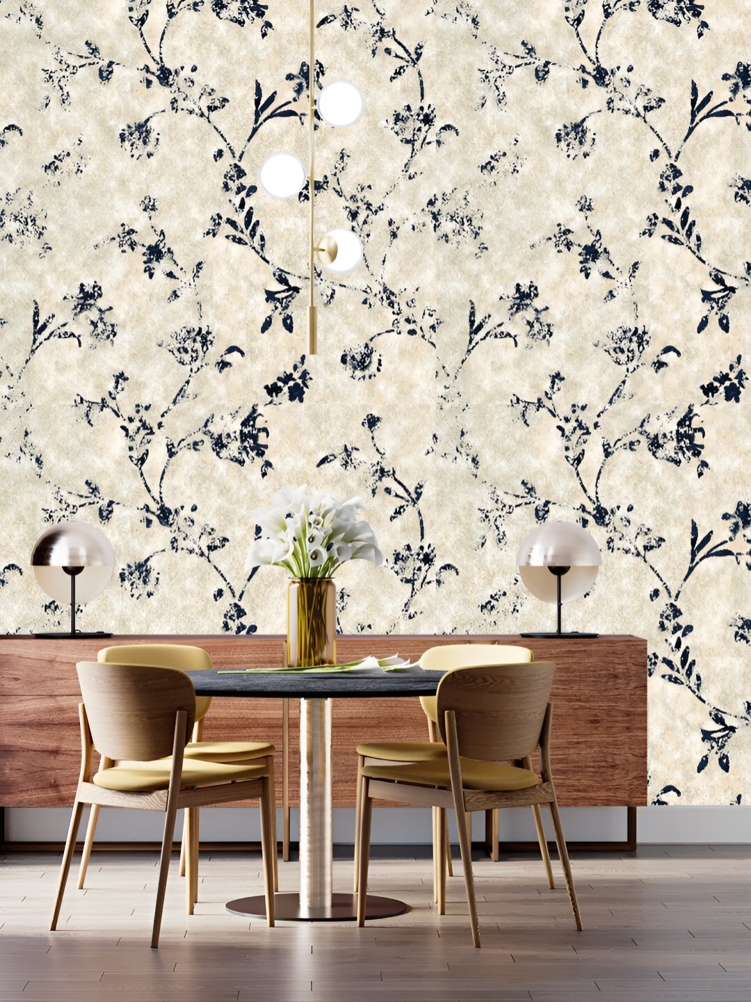 

DWELLSINDIA Beige & Black Flower Self Adhesive Wall Grain Textured Wallpaper