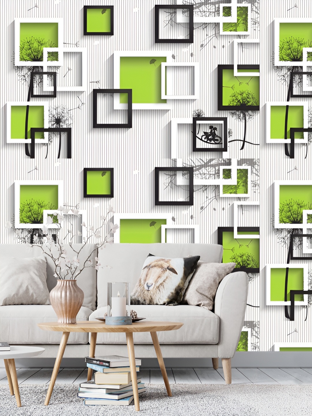 

DWELLSINDIA Green & White Square Pattern Self-Adhesive Wall Grain Textured Wallpaper