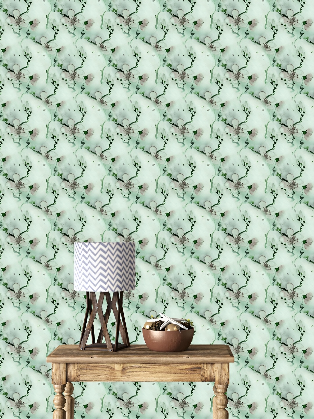 

DWELLSINDIA Green & Grey Floral Pattern Self Adhesive Waterproof Removable Wallpaper