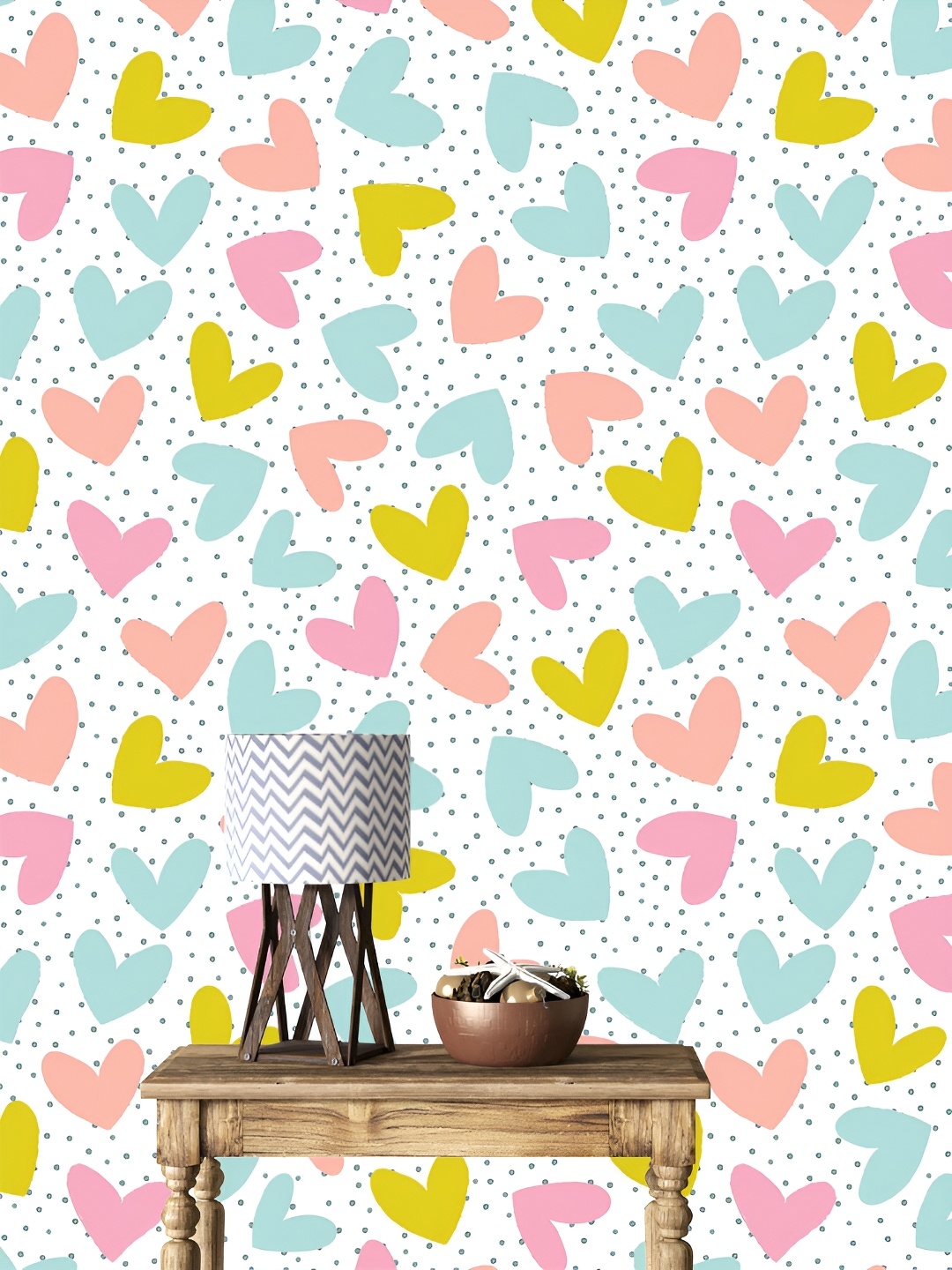 

DWELLSINDIA Pink & Blue Heart Pattern Self Adhesive Waterproof Removable Wallpaper