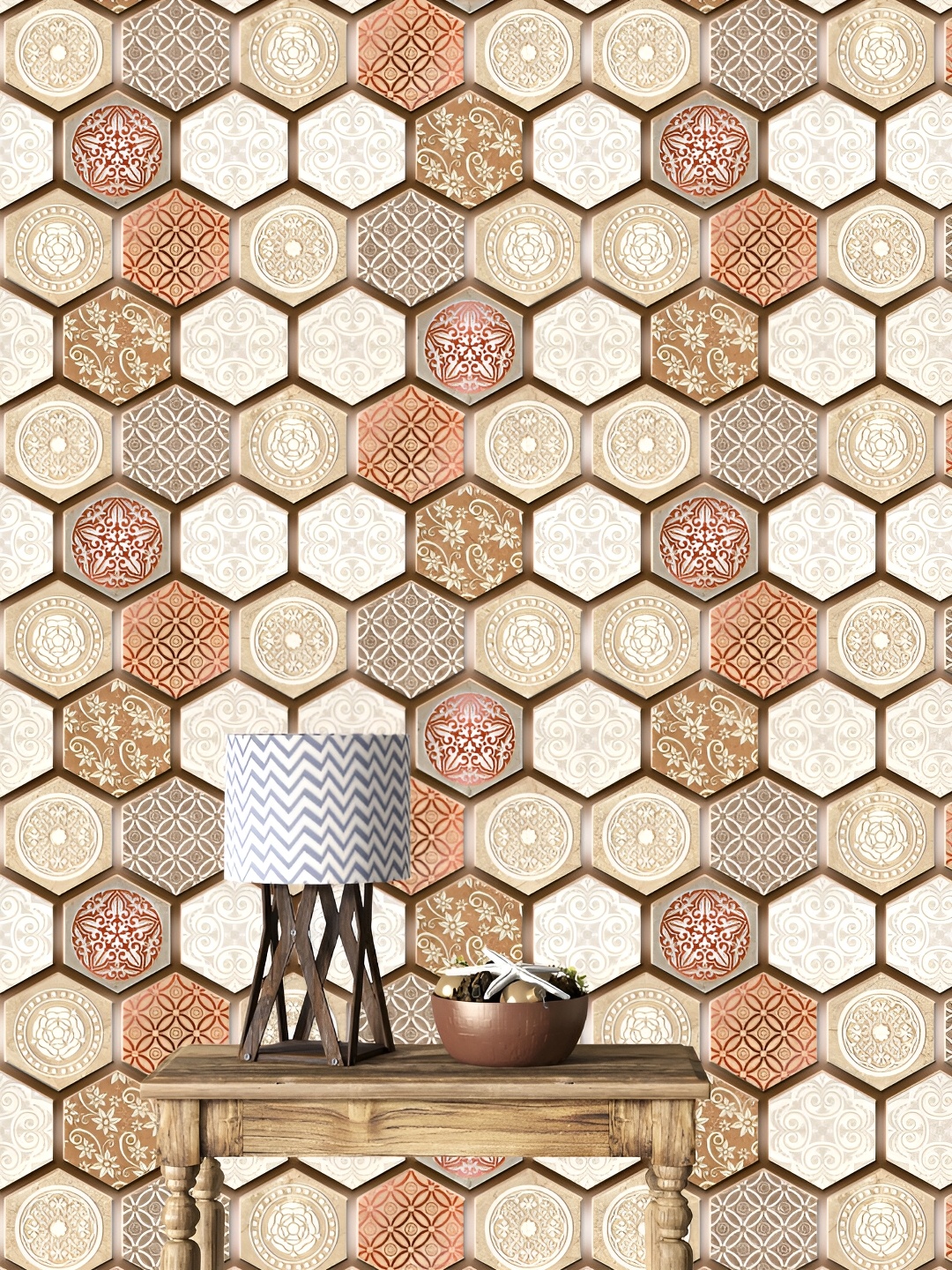 

DWELLSINDIA Beige & Brown Tile Pattern Self Adhesive Waterproof Removable Wallpaper