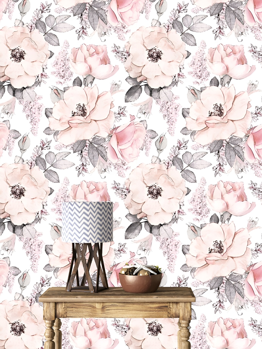 

DWELLSINDIA Pink & Grey Flower Self-Adhesive Wall Grain Textured Wallpaper