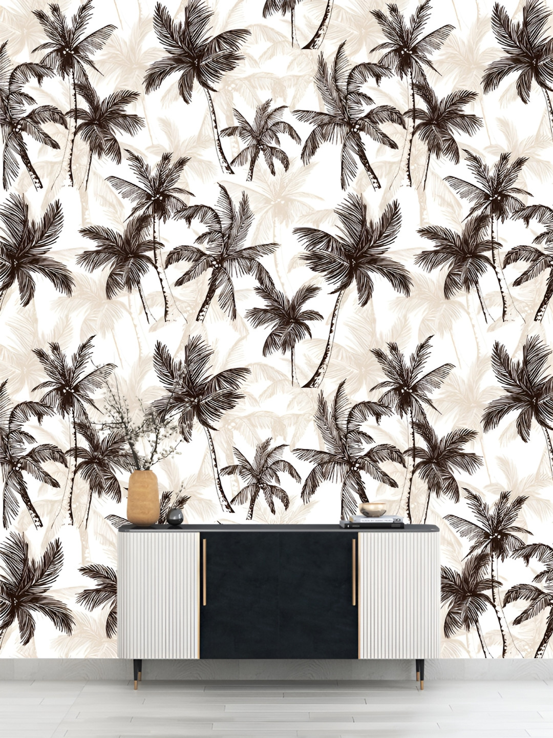 

DWELLSINDIA White & Black Coconut Tree Self Adhesive Waterproof Removable Wallpaper