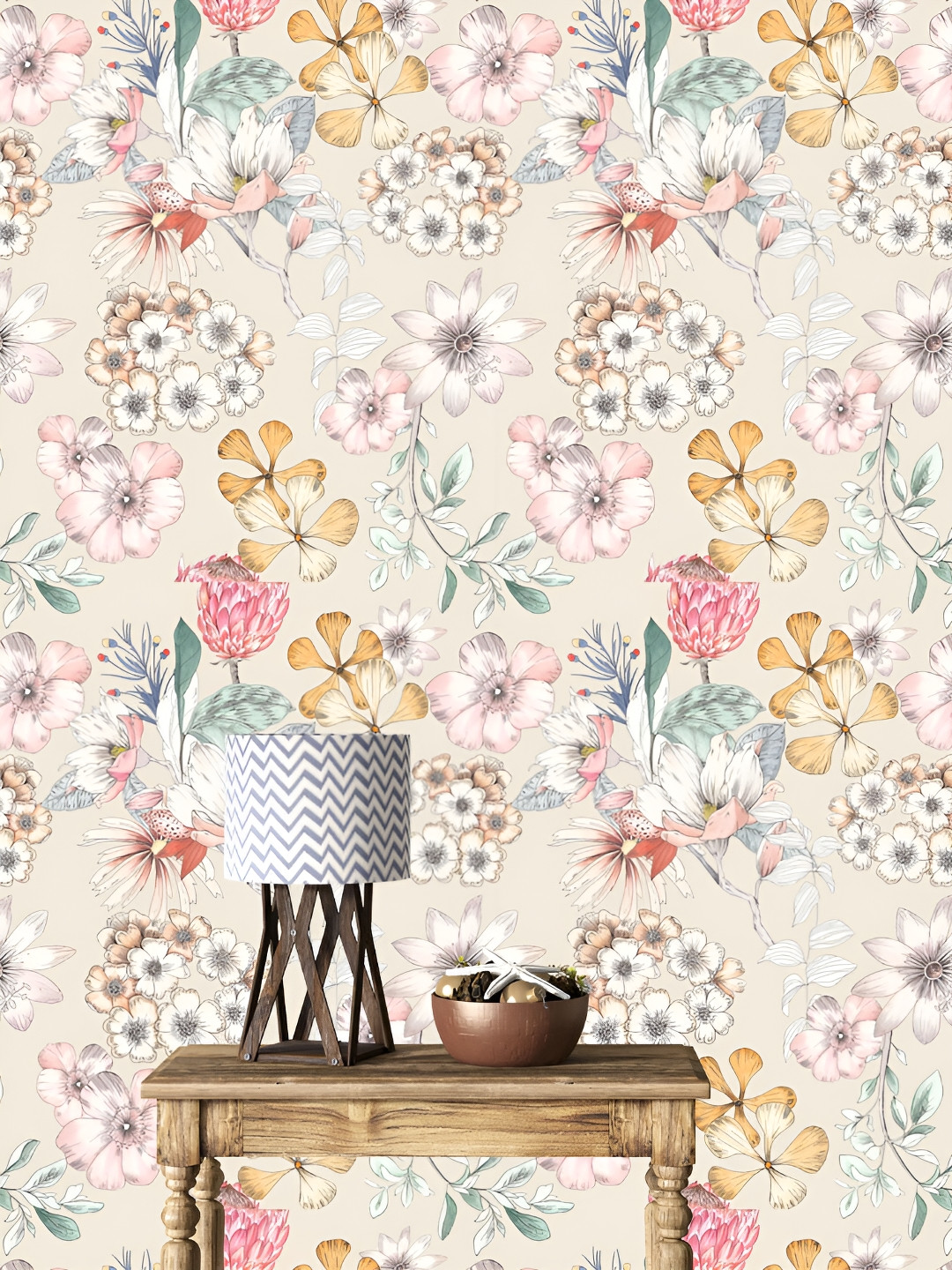 

DWELLSINDIA Beige & Pink Floral Pattern Self Adhesive Waterproof Removable Wallpaper