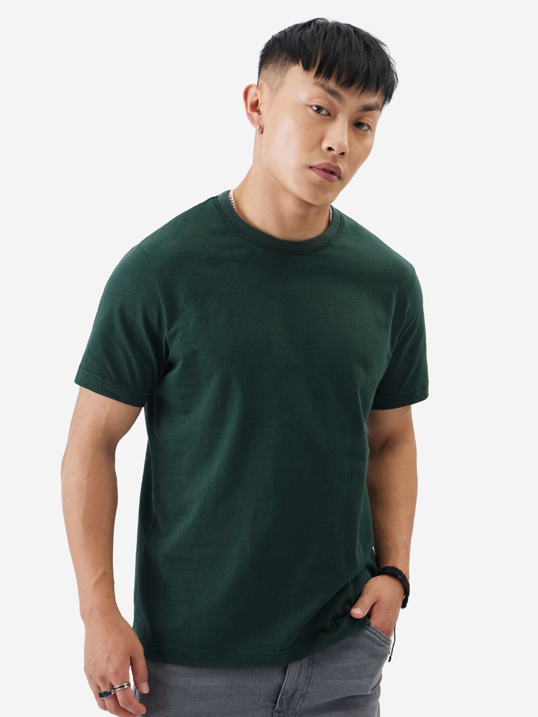

The Souled Store Green Round Neck Pure Cotton T-Shirt