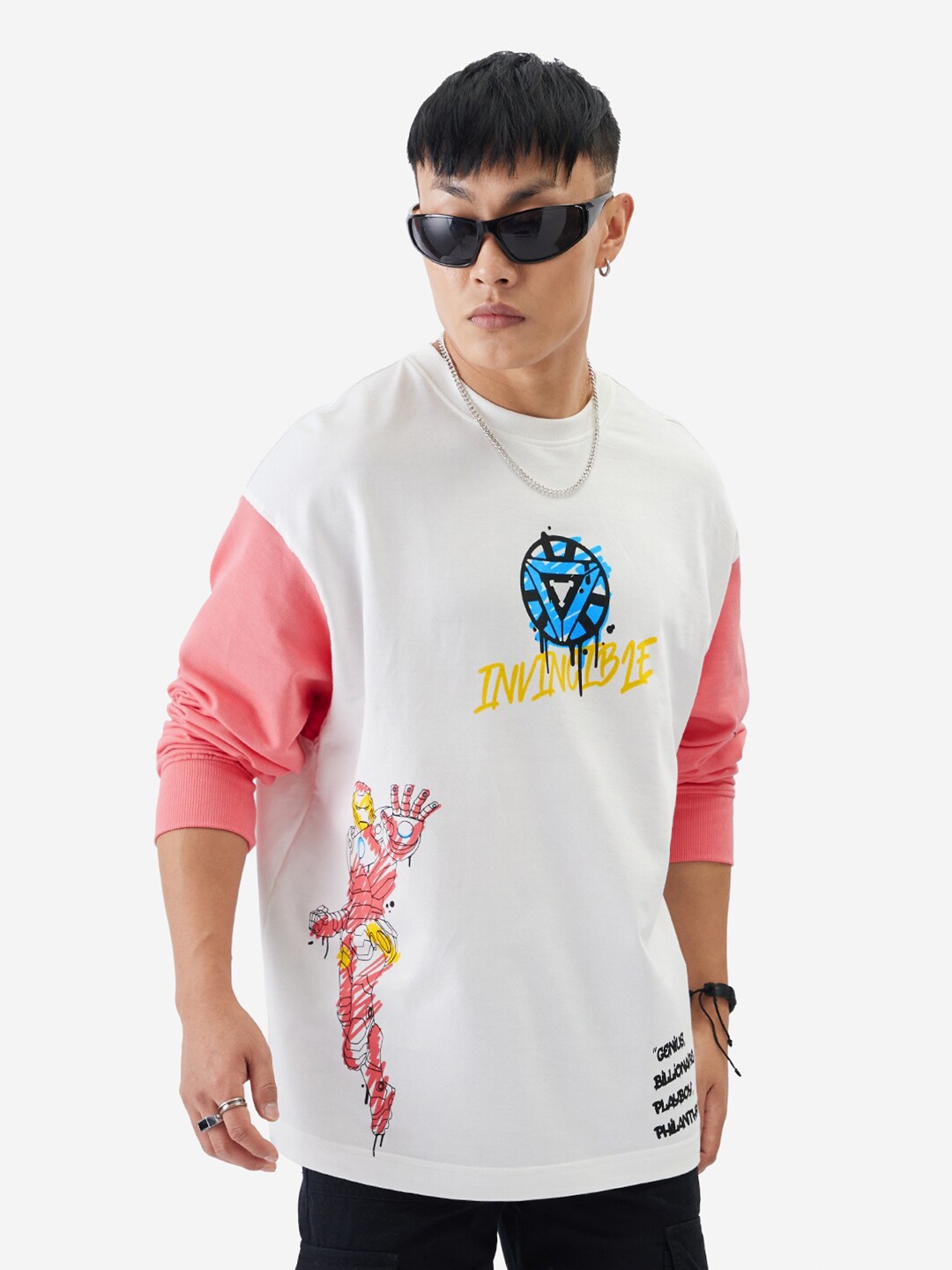 

The Souled Store White & Pink Iron Man Printed Pure Cotton T-Shirt