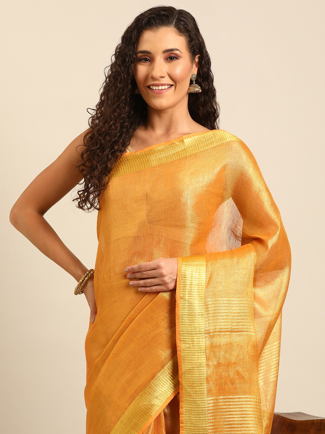 

Isadora Life Solid Zari Ready to Wear Bhagalpuri Saree, Gold