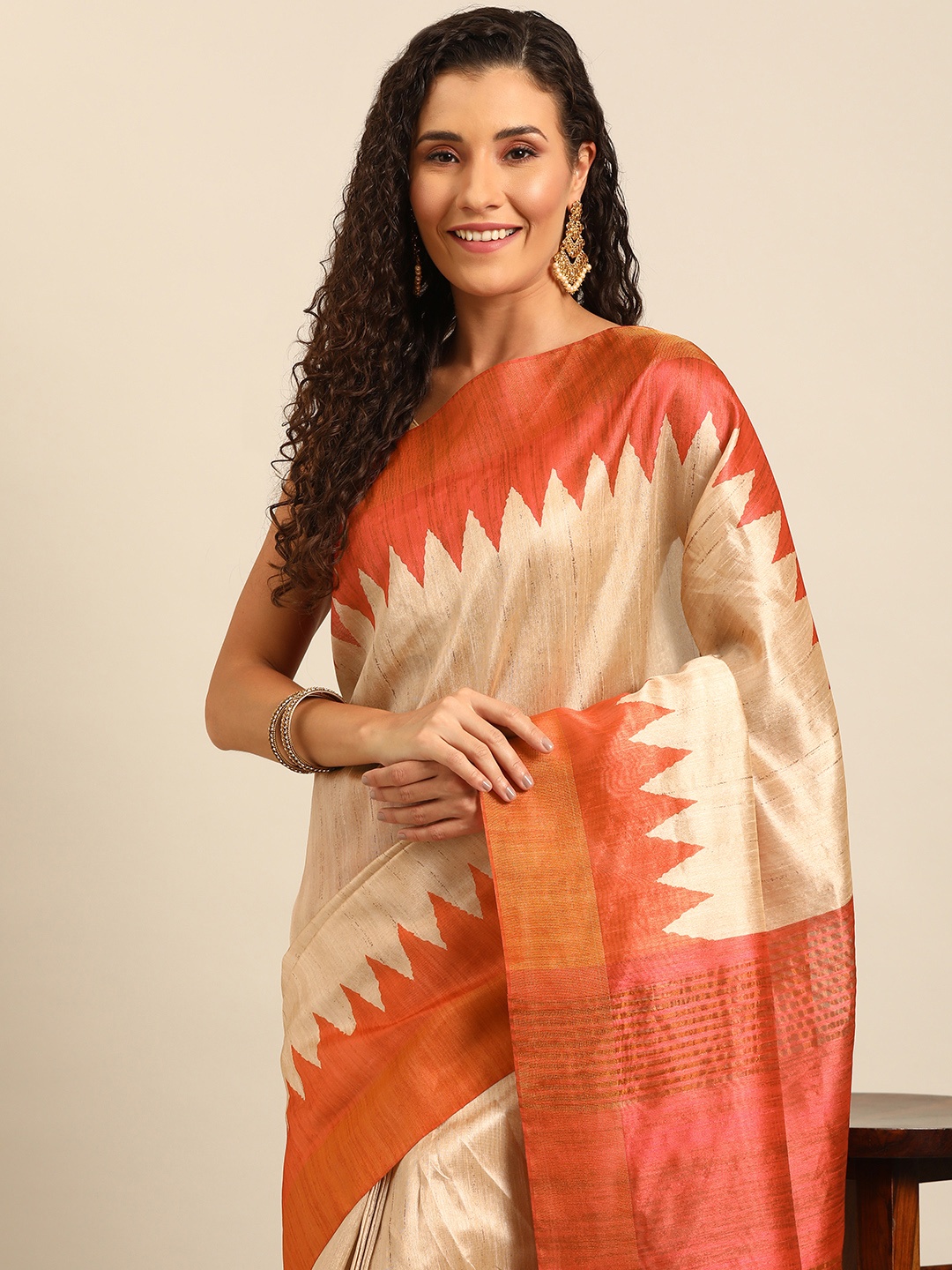 

Isadora Life Solid Jute Silk Ready to Wear Bomkai Silk Saree, Pink