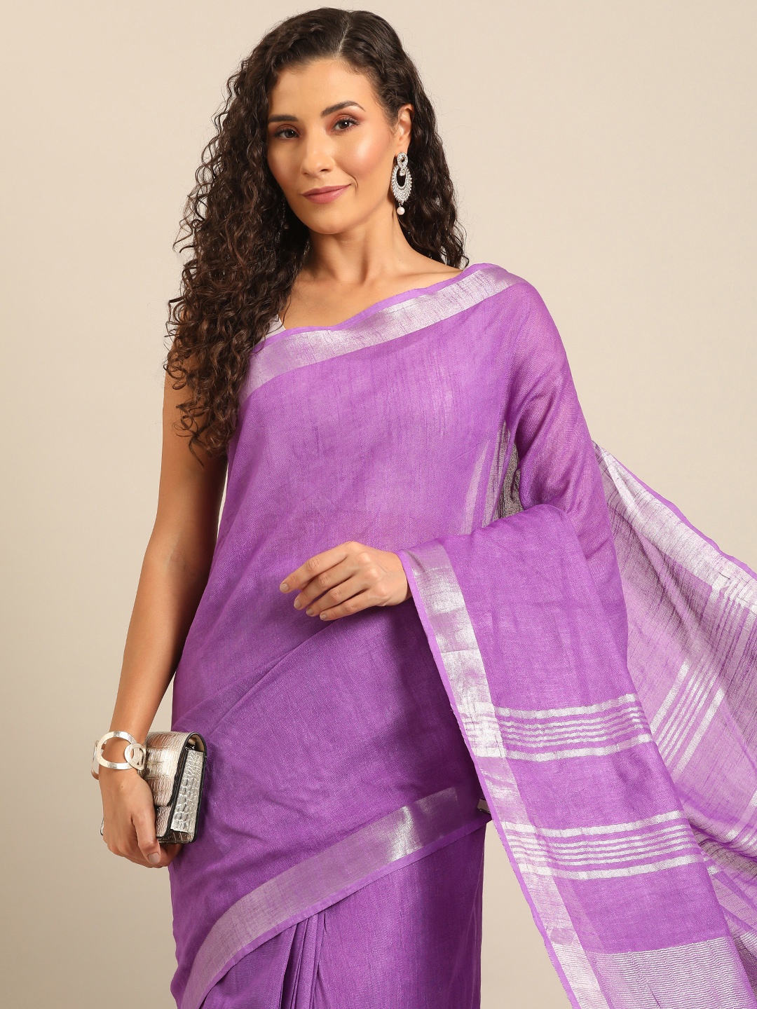 

Isadora Life Solid Zari Ready to Wear Bhagalpuri Saree, Purple