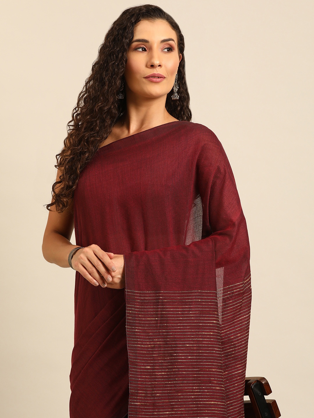 

Isadora Life Solid Pure Cotton Ready to Wear Khadi Saree, Maroon