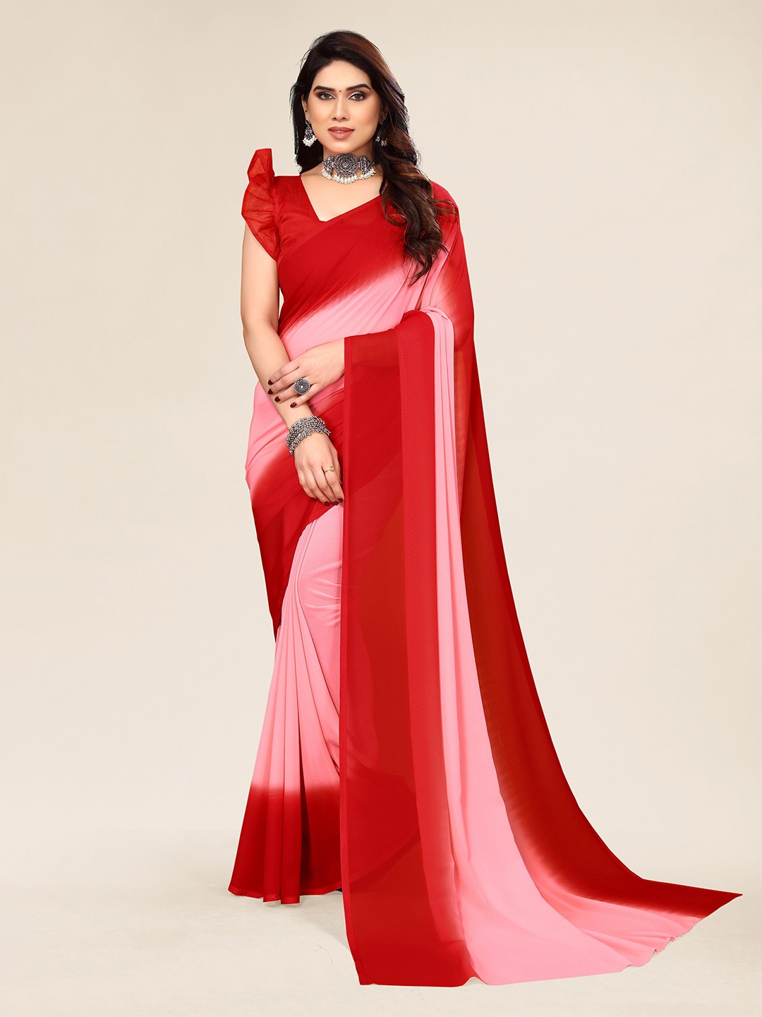 

ANAND SAREES Ombre Dyed Pure Georgette Saree, Red