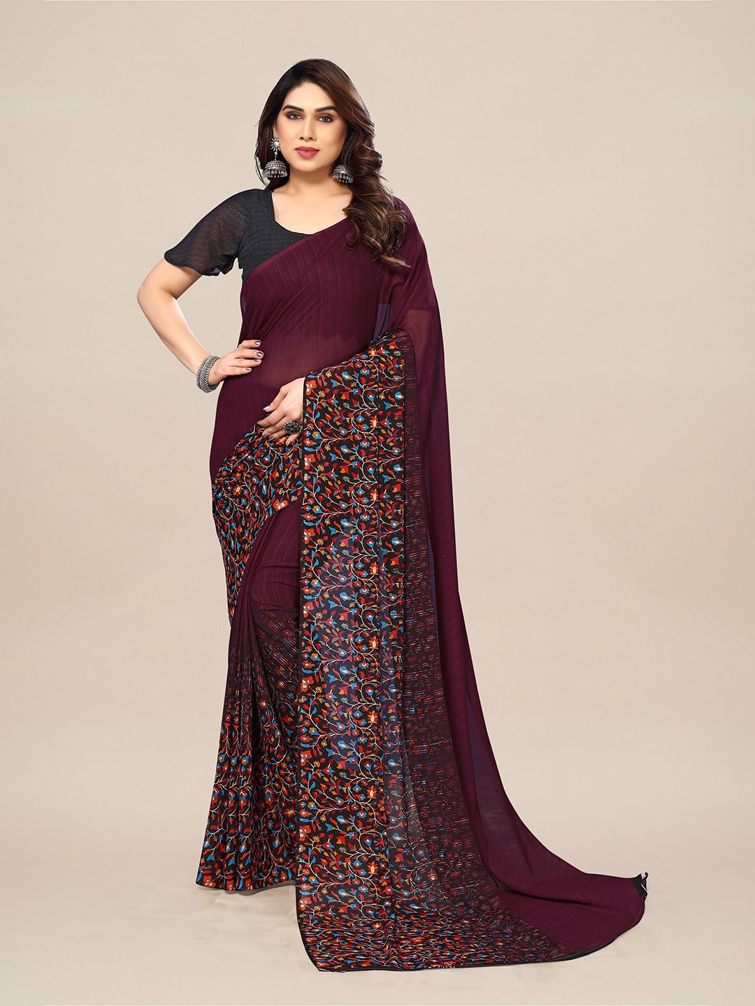

ANAND SAREES Striped Pure Georgette Saree, Maroon