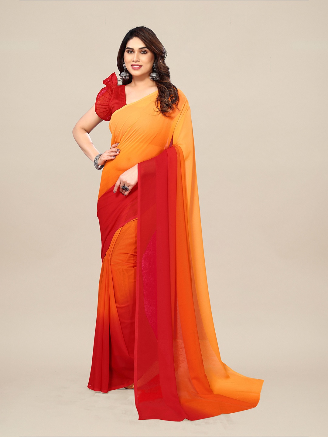 

Moda Rapido Ombre Printed Pure Georgette Saree, Orange