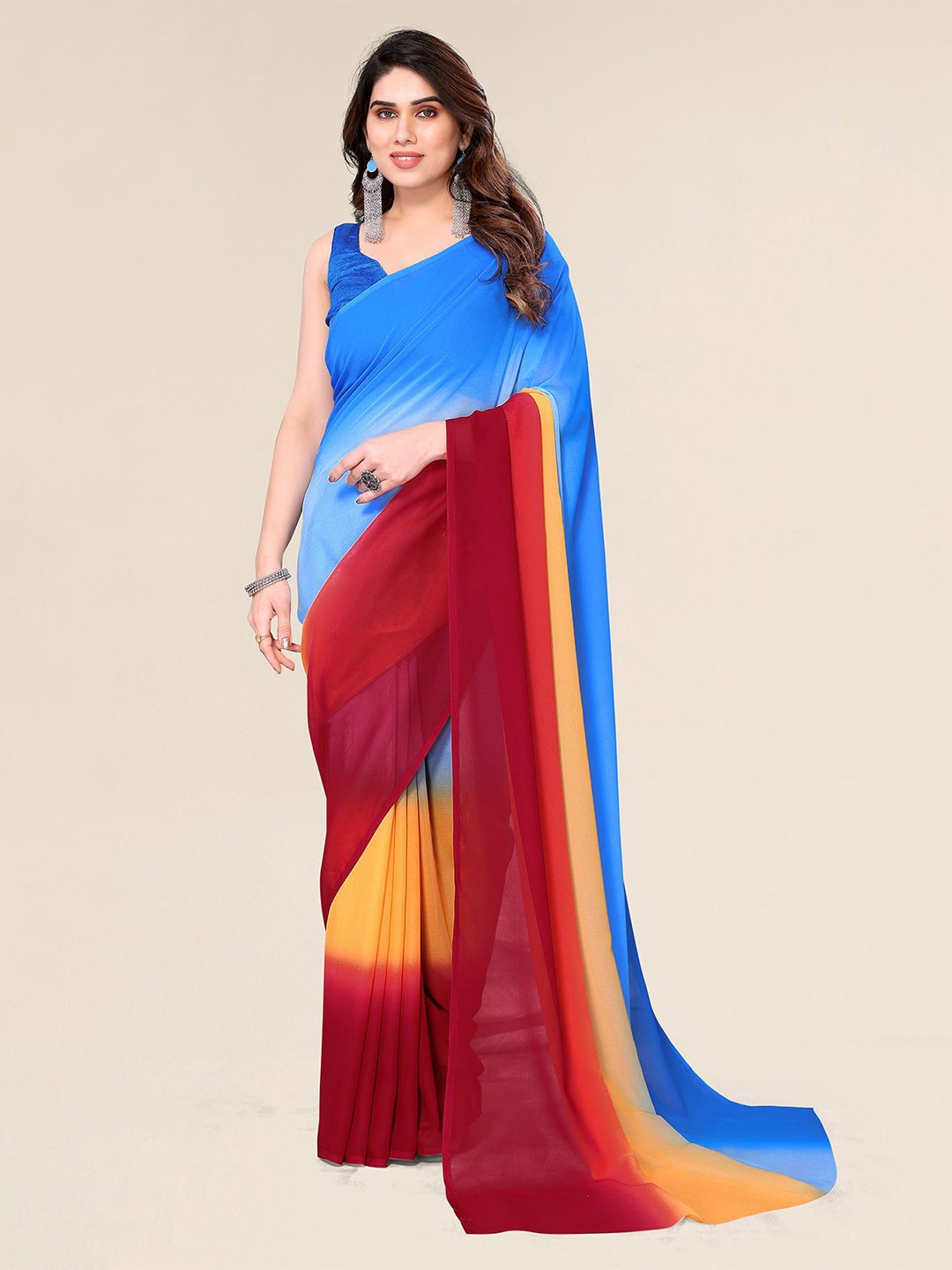 

ANAND SAREES Colourblocked Pure Georgette Saree, Blue