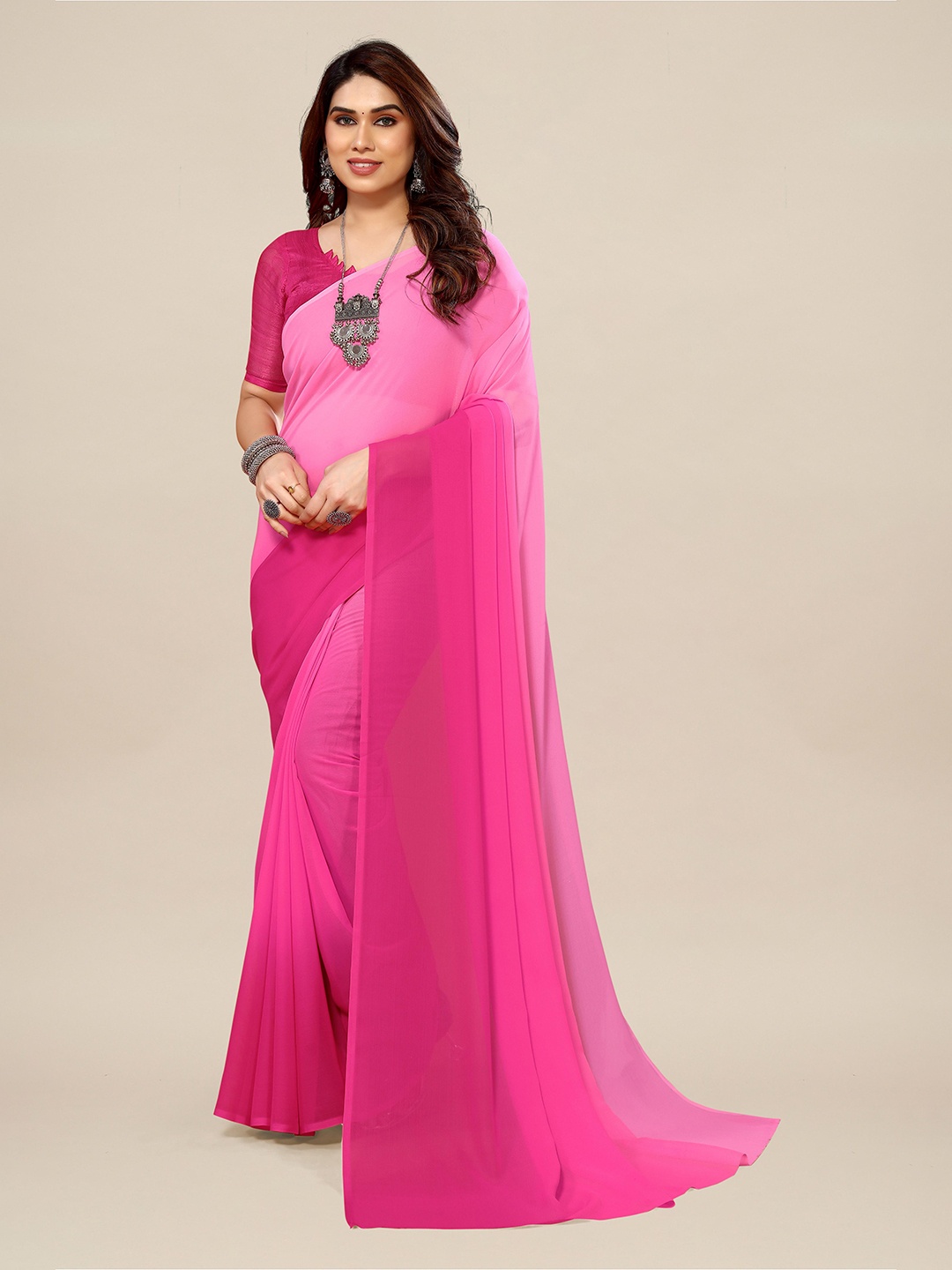 

ANAND SAREES Ombre Dyed Pure Georgette Saree, Pink