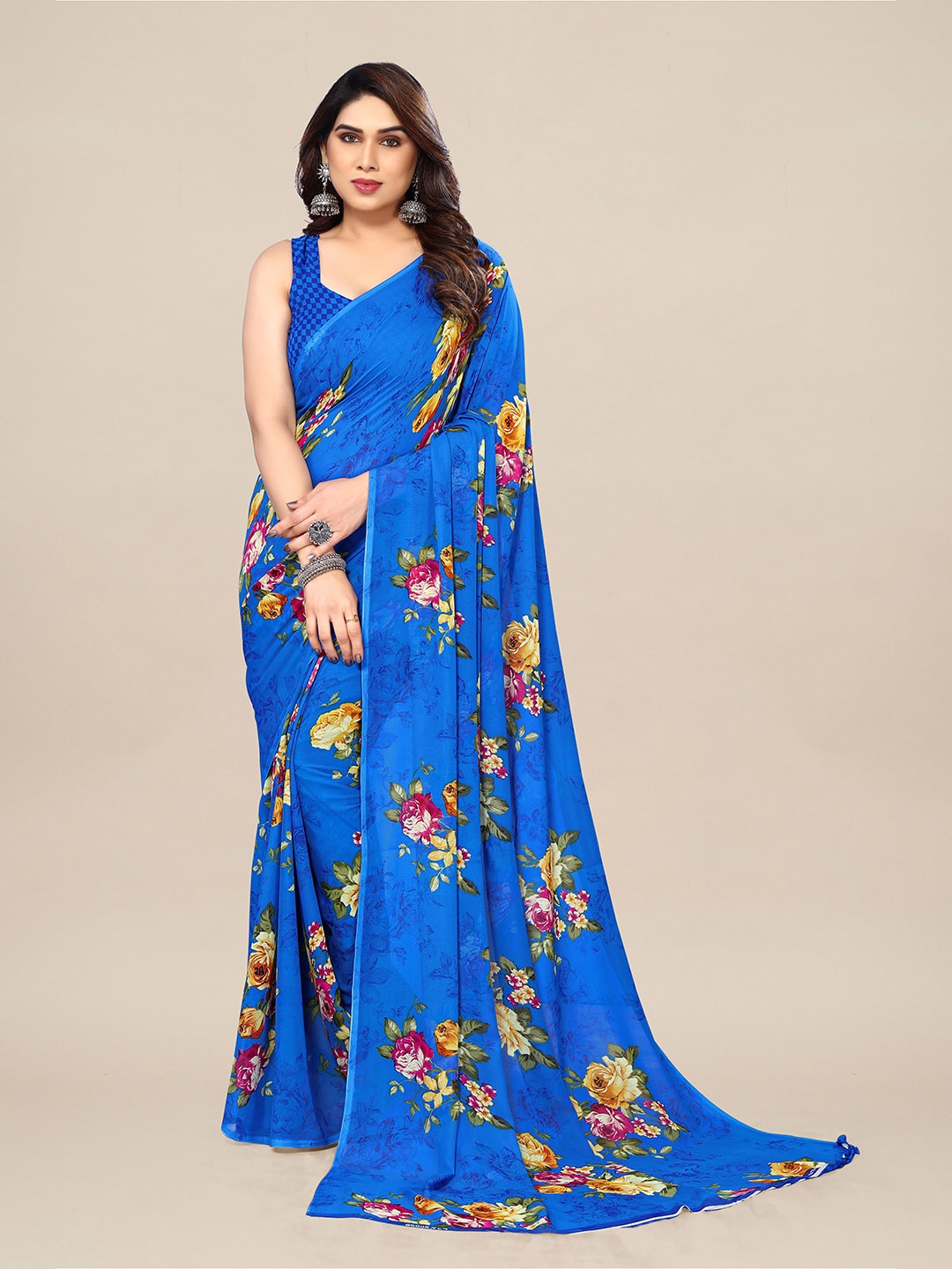 

Moda Rapido Floral Printed Pure Georgette Saree, Blue